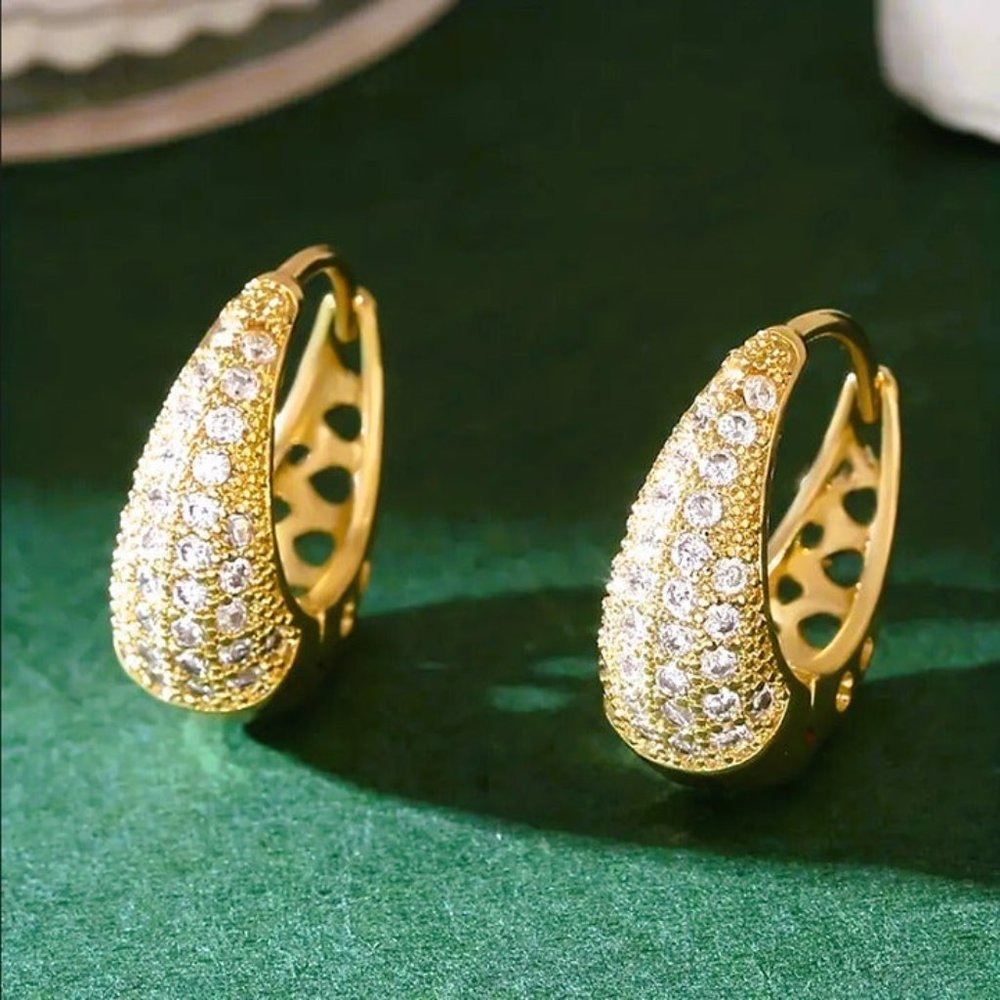 14K Gold Chunky Hoop 2ct Diamond Earrings Womens Oval Hoops Ladies Jewelry 2 ct - Picture 3 of 7